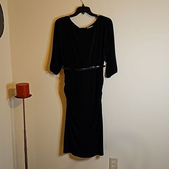 NWT David Meister black Rauched midi dress size 14 - Picture 1 of 10